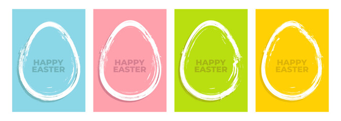 Poster - Happy Easter Set. Festive backgrounds with brush stroke easter eggs. Holiday collection for Easter celebrate greetings and invitations. Vector illustration.