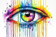 Colorful eye with rainbow iris, a macro beauty shot blending art, vision, and creativity