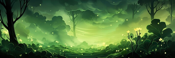 Aufkleber - A vibrant painting capturing a dense forest teeming with a multitude of majestic trees, creating a harmonious and lush natural scene