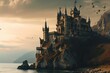 Castillo gótico majestuoso en acantilado costero
