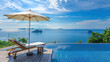 © NooPaew - Beautiful landscape of sea ocean on sky with umbrella and chair around luxury outdoor swimming pool in hotel resort for leisure travel and vacation.