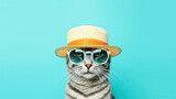 Fototapeta  - beautiful cat in a panama hat