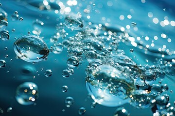 Poster - A mesmerizing group of bubbles gracefully gliding atop the calm body of water, shimmering in the sunlight