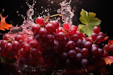 Poster - A bunch of grapes gracefully splashing with water, creating a mesmerizing and refreshing scene