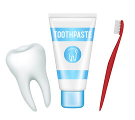 Dental clipart set. Tooth, toothpaste and toothbrush. Vector set.