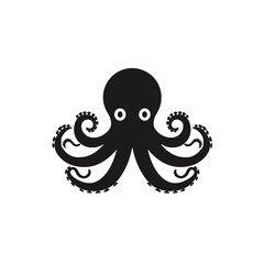 Wall Mural - Black silhouette, tattoo of a octopus on white background. Vector.