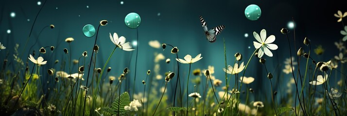 Aufkleber - Colorful flowers scattered across the green grass, creating a vibrant and lively scene, banner