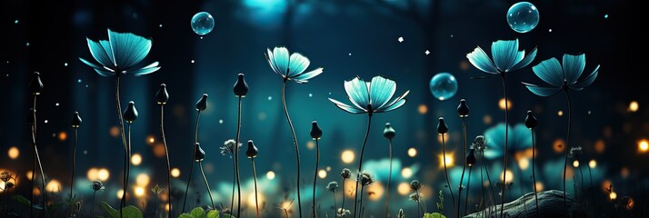 Poster - colorful flowers blooming amidst the darkness of a dense forest, creating a striking contrast of light and color