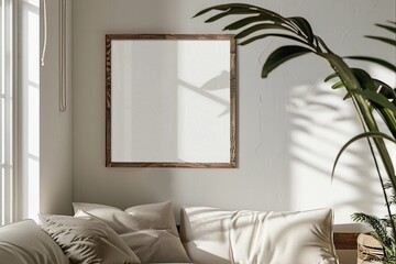 Wall Mural - empty mockup frame isolated on white wall