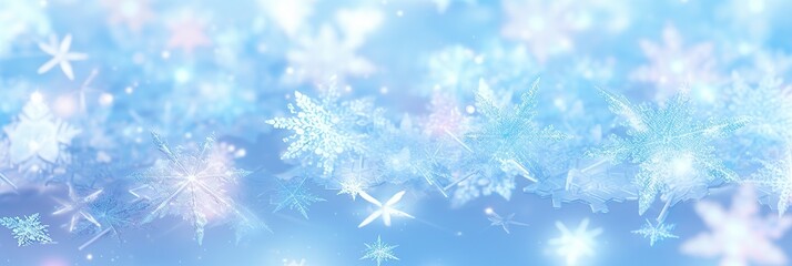 Aufkleber - Blurry snow flakes gracefully falling against a serene blue background