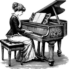 Wall Mural - Woman Playing Grand Piano