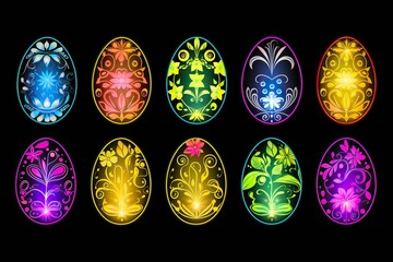 Poster - colorful Easter eggs with intricate designs and patterns featuring flowers, stripes, and swirls