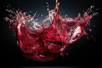 Poster - A vibrant, ruby-red liquid erupts from a delicate glass, creating a captivating splash mid-air in a beautiful display of motion and color
