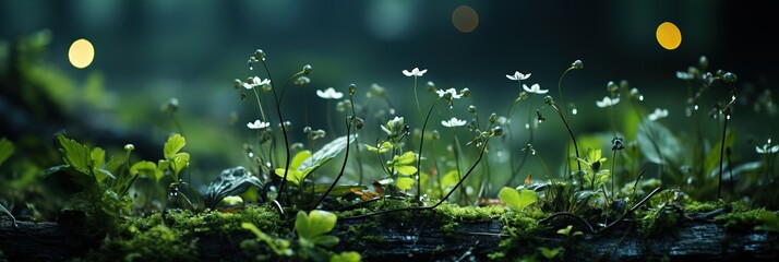 Poster - Intimately captured grass and flowers in a tranquil moment, showcasing the delicate textures and vibrant colors of the natural world