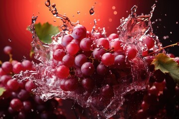 Aufkleber - Juicy purple grapes are being showered with vibrant splashes of water, creating a dynamic and refreshing scene