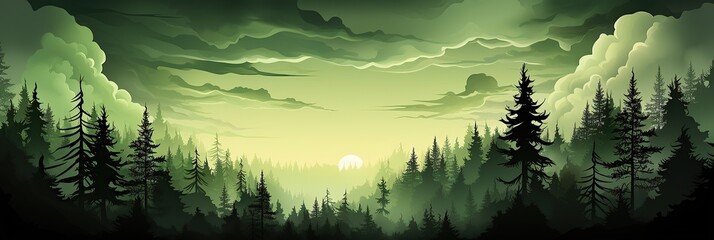 Poster - A mystical forest depicted under a moonlit sky, with shadows of tall trees and twinkling stars creating an eerie yet captivating atmosphere