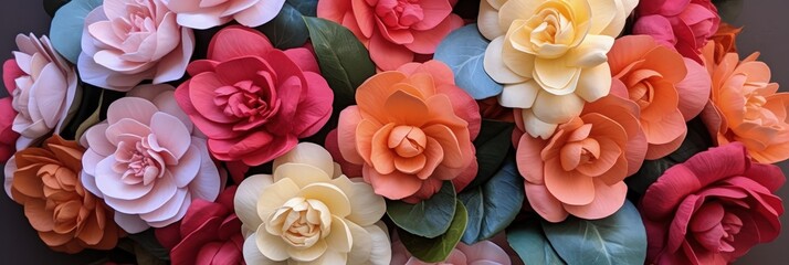 Poster - Vibrant paper flowers cascade down the wall, creating a stunning and whimsical display of colors and textures