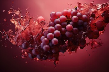 Aufkleber - A bunch of grapes gracefully falling into the water, creating ripples as they descend through the clear blue liquid