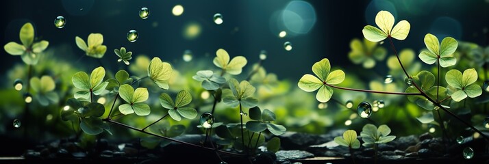 Aufkleber - The close up showcases a vivid green plant adorned with shimmering droplets of water, creating a visually captivating and refreshing scene