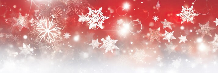 Poster - Delicate red and white snowflakes gracefully fall against a wintry holiday backdrop, creating a charming and magical Christmas scene