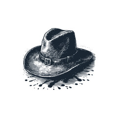 Poster - The black cap hat. Black white vector illustration.