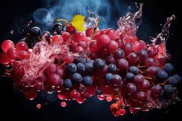 Aufkleber - Fresh grapes are being playfully splashed with water, creating a refreshing and dynamic scene of nature in motion
