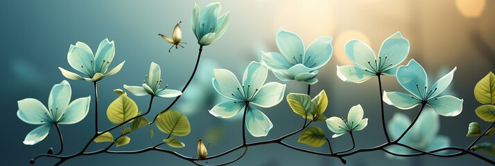 Poster - A cluster of vibrant flowers bloom gracefully on a slender branch, swaying gently in the breeze