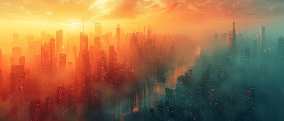 Aufkleber - An abstract concept of communication technology in a modern city using wireless network connections.