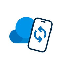 Poster - Auto backup file to cloud storage, data synchronization on smartphone app concept illustration flat design vector. simple modern graphic element for landing page ui, infographic, icon