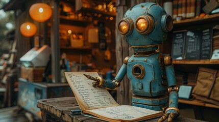 Poster - An image of a robot drawing on a notebook page