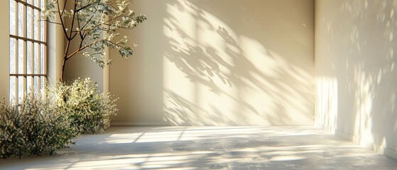 Canvas Print - For product presentation, minimalist abstract background with light and intricate shadows from window and vegetation.