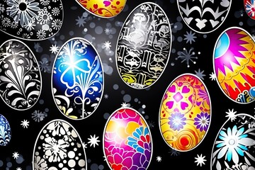 Sticker - A collection of vibrant colored eggs arranged on a dark black background, creating a striking contrast and a sense of mystery