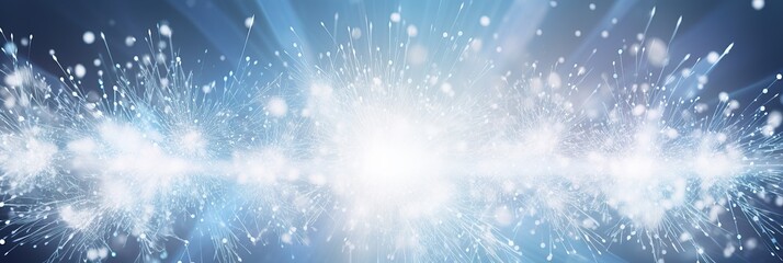 Fototapete - A mesmerizing night sky filled with cascading white fireworks against a deep blue backdrop, illuminating the darkness with bursts of light and color