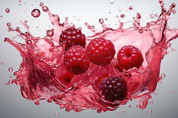 Aufkleber - A group of vibrant raspberries are joyfully plunging into crystal clear water, creating a splash of color and freshness