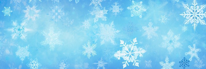 Poster - A vibrant blue background with delicate white snowflakes scattered throughout, creating a magical and serene winter scene
