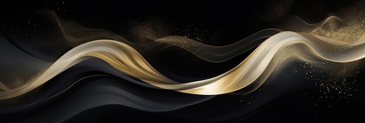 Poster - A mesmerizing fusion of black and gold wavy lines dancing across the background, creating an elegant and captivating visual experience