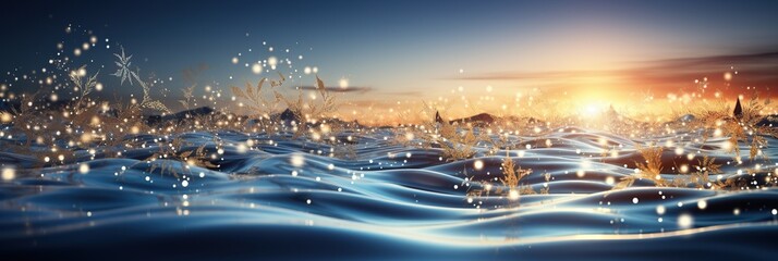 Aufkleber - vibrant colors of a sunset casting a warm glow over a calm body of water, with reflections shimmering in the distance