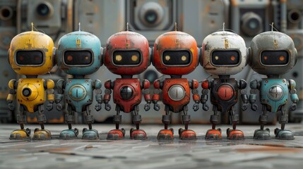 Poster - A set of hipster vintage robots