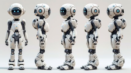 Aufkleber - Cartoon character set of cyborg robots with varying hairstyles, emotions, poses, and gestures. Artificial intelligence and cyborg. Isolated  illustration.
