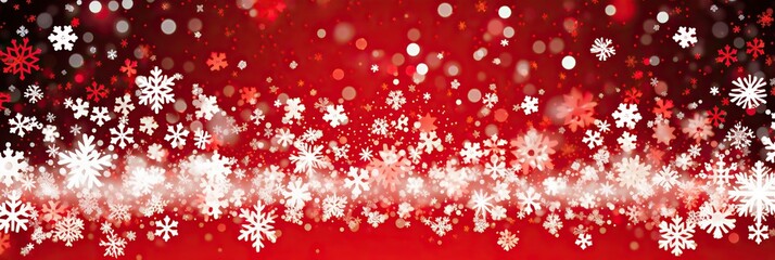 Poster - Red and white background adorned with delicate snowflakes, creating a magical winter scene