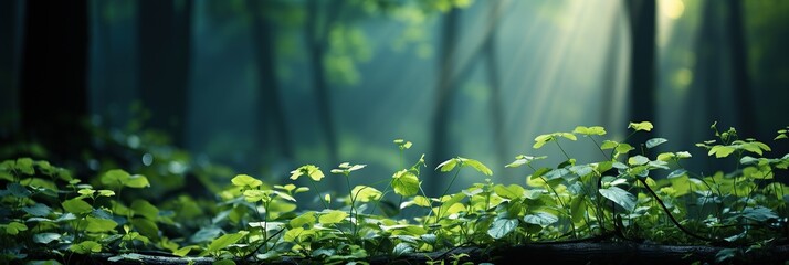 Poster - Sunlight filters through the dense canopy of the forest, creating a magical display of light and shadow among the trees