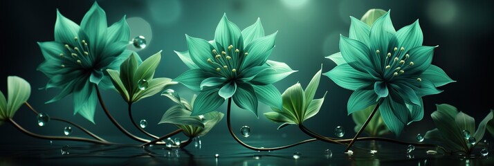 Aufkleber - A vibrant group of green flowers beautifully arranged on top of a rustic wooden table, creating a charming and natural display