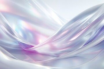 Sticker - Abstract Iridescent Fabric Waves with Soft Pastel Colors Elegant Background for Design and Creativity