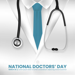 Square National Doctors' Day background with a doctor suit and stethoscope