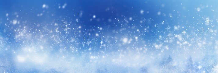 Aufkleber - An abstract winter banner background with snowflakes gently falling on a blue gradient, ideal for seasonal and festive designs.