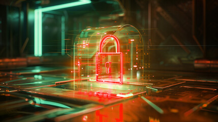 Poster - modern cyber security technology concept with a virtual padlock, digital business data protection futuristic cyber tech background, information cyberspace wallpaper