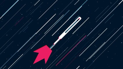 Poster - Thermometer symbol flies through the universe on a jet propulsion. The symbol in the center is shaking due to high speed. Seamless looped 4k animation on dark blue background with stars