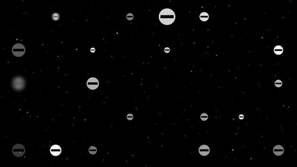 Poster - Template animation of evenly spaced no entry road signs of different sizes and opacity. Animation of transparency and size. Seamless looped 4k animation on black background with stars