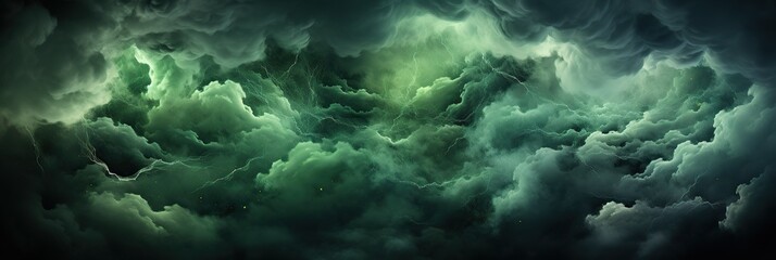 Poster - A green and black swirling clouds and twinkling stars, creating a dreamy and mystical atmosphere