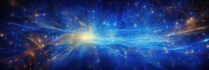 Poster - A dazzling explosion of vibrant blue and yellow lights and stars fills the cosmic canvas, swirling and twinkling in a mesmerizing dance of celestial beauty